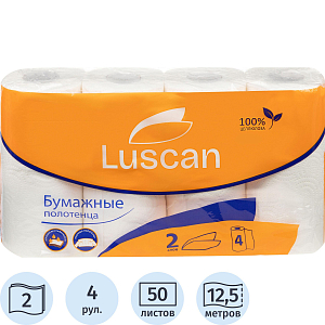 Полотенца бумажные LUSCAN 2-сл.,с тиснением, 4рул./уп.