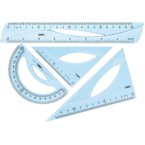 Набор чертежный Deli EH12 средний:лин 20см,угольн 13 и9см,трансп 12см,голуб