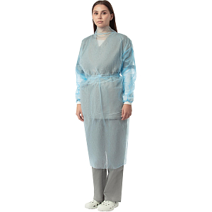Халат н/с , на завязк, рук.манж, дл.140см, XL, пл 25, голуб, 10 шт/уп