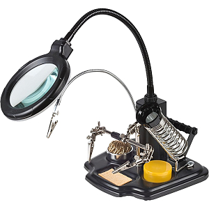 Держатель 'Третья рука' ПРОФИ с лупой х3, LED подсветка REXANT (12-0258)