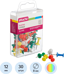 Кнопки силовые д/пробковых досок ATTACHE,плаcтик,ассорти,европодвес,30шт/уп