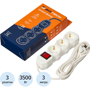 Сетевой фильтр BigTech ST316-3-W(3р/3м/16А/3,5кВт/3х1 мм2/белый)