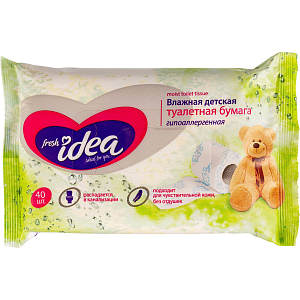 Бумага туалетная влажная Fresh idea детская растворяющаяся гипоал 40шт/уп