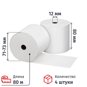 Ролики для касс 80мм (дл.80м,вт.12,из т/б) 4 шт/уп 10уп/кор (73499)