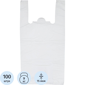 Пакет-майка ПНД 38+20х68 см, 15 мкм, 100 шт/уп, белый S