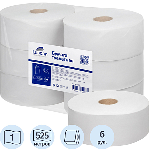 Бумага туалетная д/дисп Luscan Professional 1сл натур втул 525м 6рул/уп