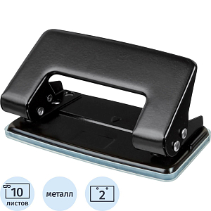 Дырокол до 10 листов, без линейки, цвет черный