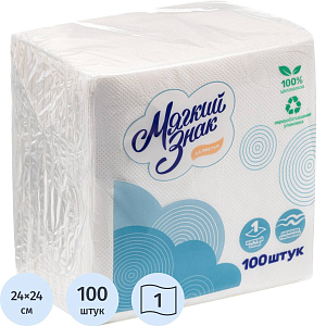 Салфетки бумажные 1-сл.Мягкий знак белые 100шт./уп.c4