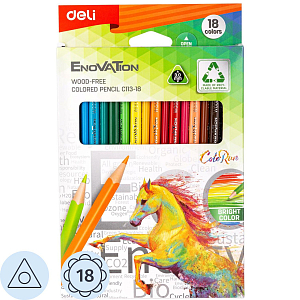 Карандаши цветные 18цв 3-гран Deli Enovation, пластик, EC113-18