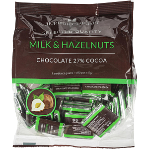 Шоколад порционный Деловой Стандарт Milk&hazelnuts, 5гx80шт, 400г