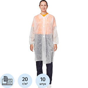 Халат на липучках KLEVER (20 гр) XXL белый, Р144110П20Л3ЦБ (10 шт/упак)