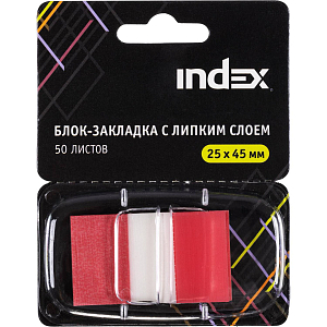 Клейкие закладки INDEX 50л 25х44мм,пласт,красн,с диспенсеромв наб I464807