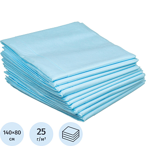 Простыня н/с 140х80 спанбонд, пл.25, голубой, 20 шт/уп  Гекса