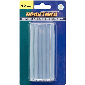 Стержни клеевые ПРАКТИКА d7х100мм белый/прозрачный, 12шт. (641-572)