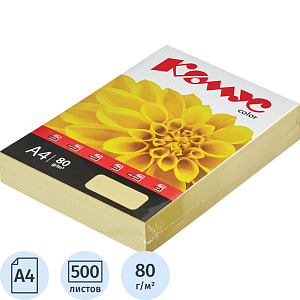 Бумага цветная Комус Color (желтая пастель), 80г, А4, 500 л.