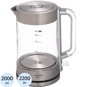 Чайник электрический Timberk T-EK27G04, стекло, 2200Вт, 2л, белый