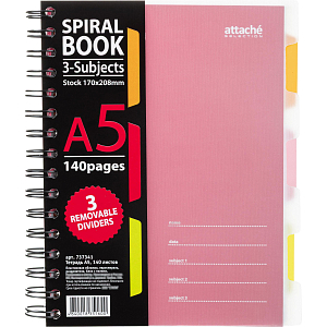 Бизнес-тетрадь 140л,кл,А5,SPIRAL BOOK Розовый,евроспир,обл.пласт,разд.84111