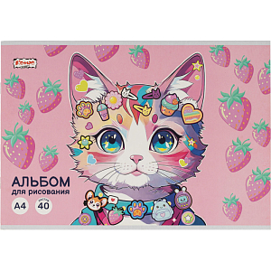 Альбом для рисования Комус Класс Kitty Stikers, А4, 40 лист, скрепка, в асс