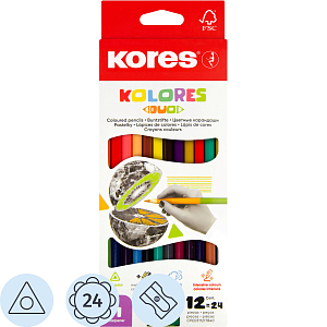 Карандаши цветные 24цв 12шт 3-гран,двустор с точилкой Kores 93212.