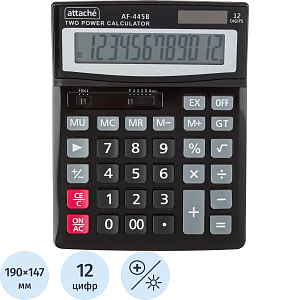 Калькулятор настольный ПОЛНОРАЗМЕРНЫЙ Attache AF-445B,12р,дв.пит,черный