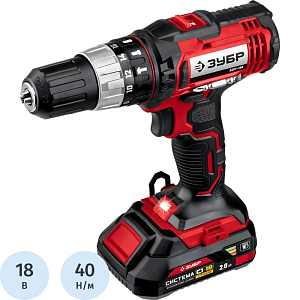 Дрель-шуруповерт аккум. ударн. ЗУБР Мастер 18В, 2х2.0Ач, 40Нм  (ДШУ-185-22)