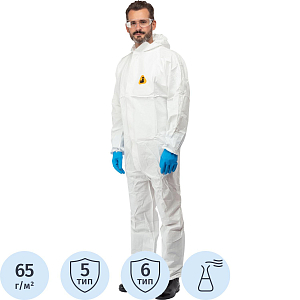 Комбинезон одноразовый защитн(65г/м2)с кап.JetaSafety JPC60 Element бел рXL