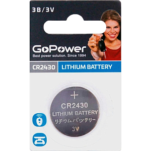 Батарейка GoPower CR2430 1шт Lithium 3V (1/40/2000)