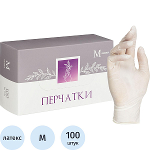 Перчатки мед. смотров. латекс, н/о, (M), 50 пар/уп
