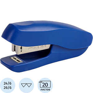 Степлер №24/6, 26/6, до 20 листов, пластик, синий