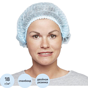 Шапочка Берет (модель Плиссе) голубая пл.18 25шт/уп  Гекса