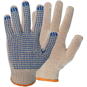 Перчатки защитные трикотажные с ПВХ Точка 5 нитей 10 класс белые 10пар/уп