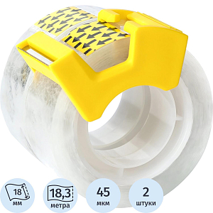 Клейкая лента канцелярская пласт,одност,прозр,18 мм x 18.3 м,2 шт