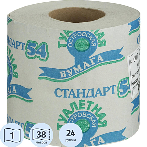 Бумага туалетная ОСТРОВСКАЯ 1сл втулка серая 38м 24рул/уп_СПБ/КЗН